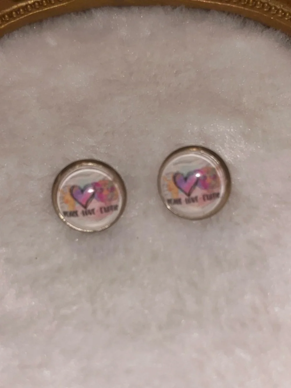 Peace. Love. Exotic Glass Heart Stud Earrings - Pink Accent